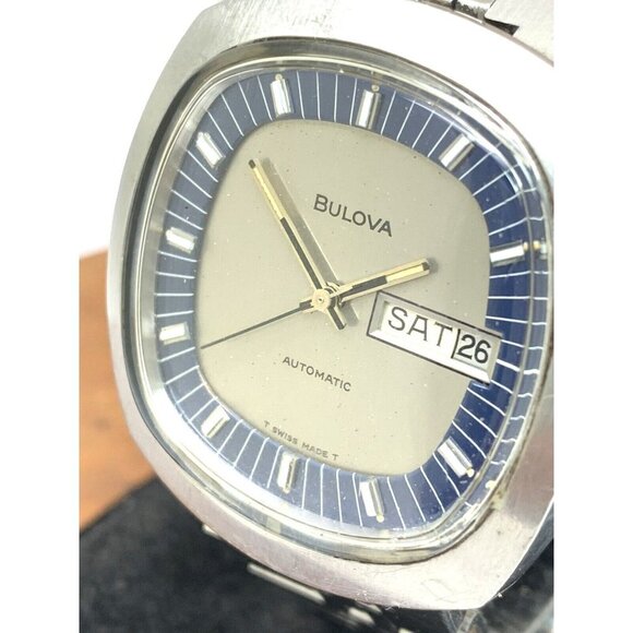 Bulova Men's Watch 7366 Vintage 1970's N3 Swiss Automatic Blue Silver Di… - Picture 1 of 14